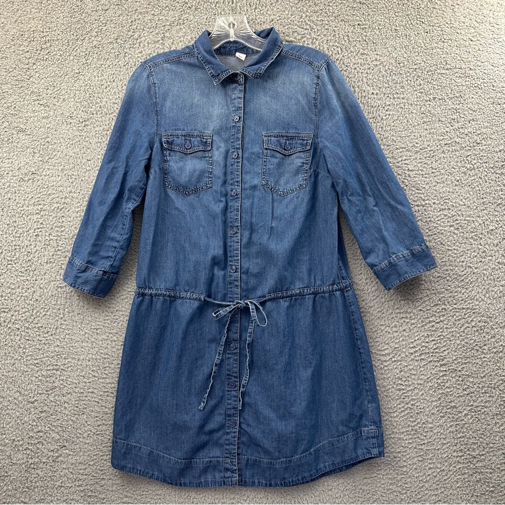 Y2K Old Navy Chambray Shirt Utility Dress Button Up‎ Preppy Casual Travel Wmn S